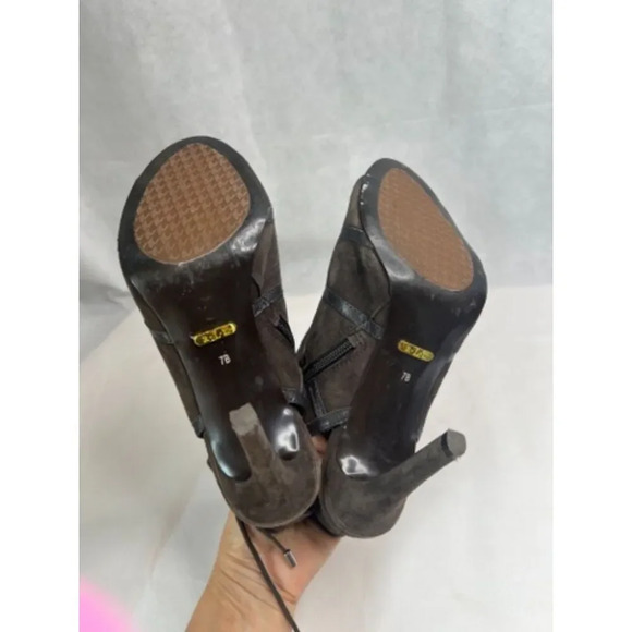 Lauren Ralph Lauren Brown Faux Suede Open Toe Side Zip Side Tie High Heel Sz 7B - Picture 7 of 8